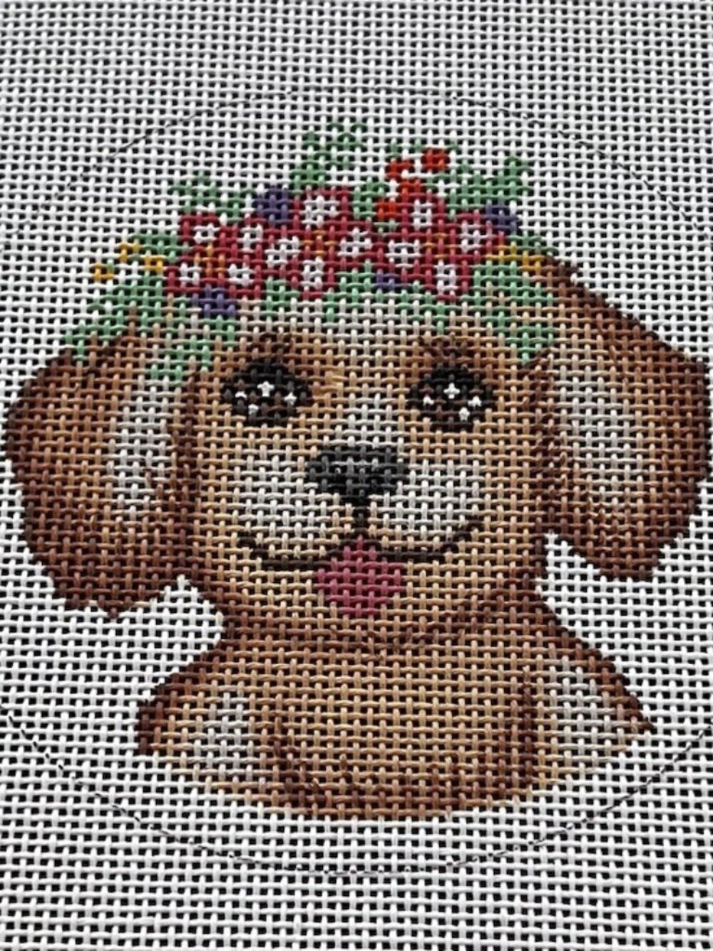 Golden Retriever Puppy Dog Handpainted Needlepoint Canvas Ornament from Danji